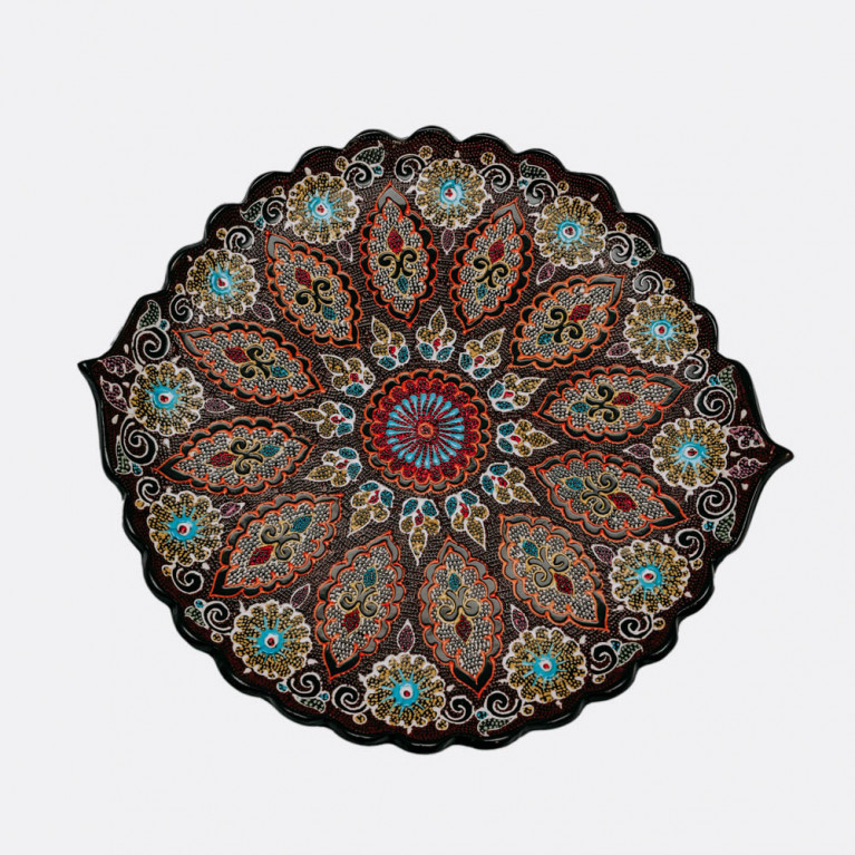 Unik handgjord dekorativ tallrik från Uzbekistan, 38 cm, droppteknik